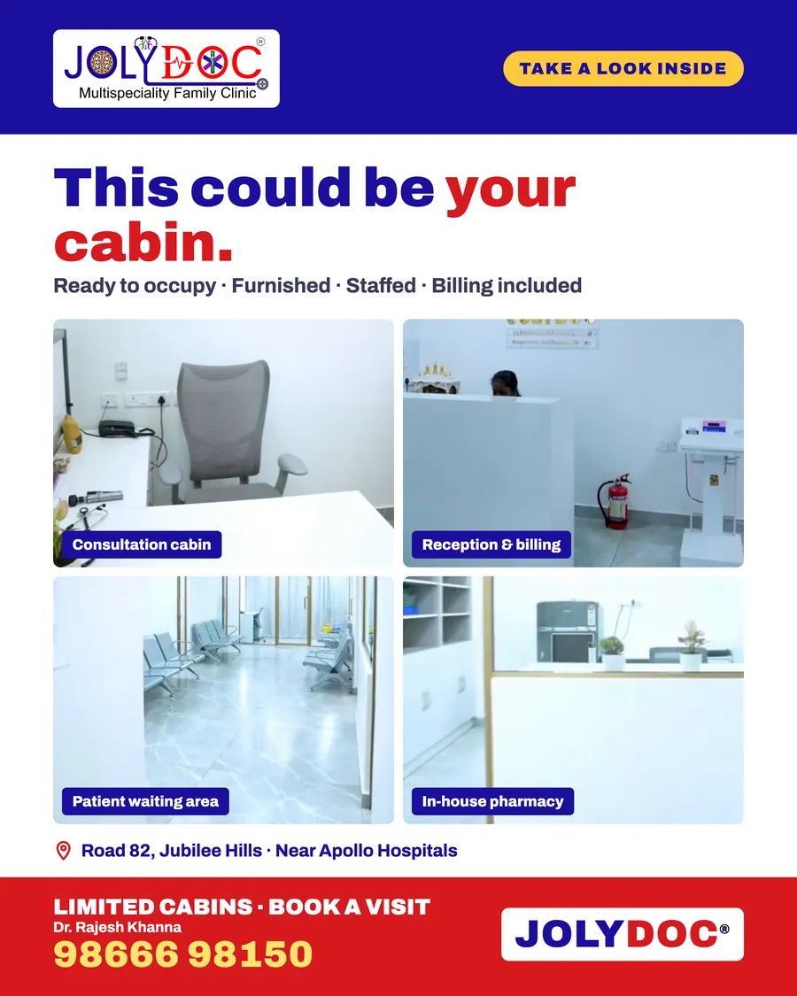 This could be your cabin: consultation cabin, reception and billing, waiting area and in-house pharmacy
