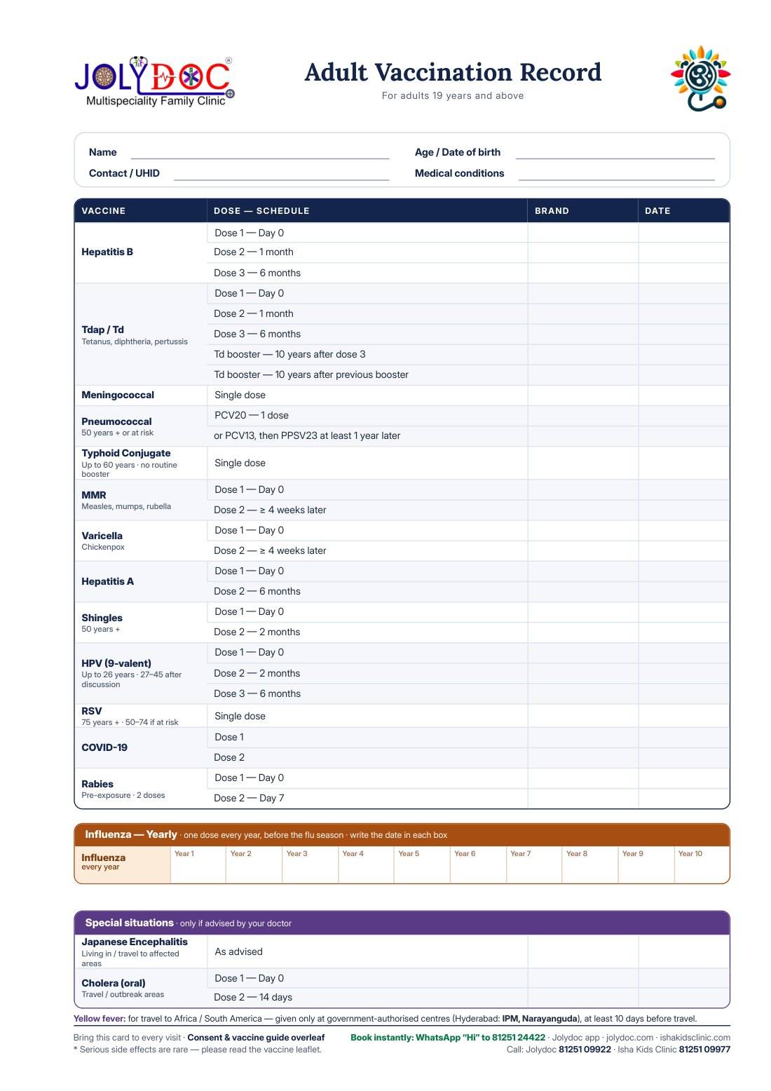 Adult vaccination record preview